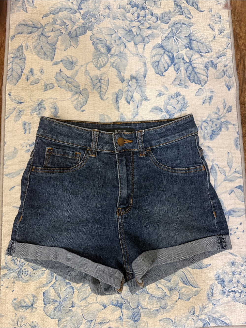 Forever 21 Dark Blue Denim Roll-Cuff Shorts